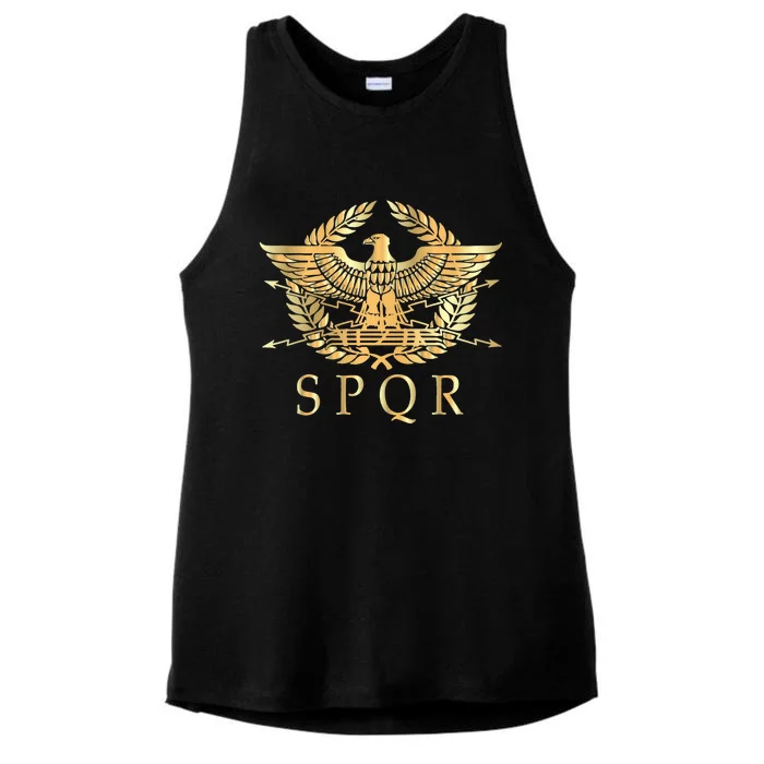 Spqr Roman Empire Standard Eagle Emblem Vintage Gold Shield Ladies Tri-Blend Wicking Tank