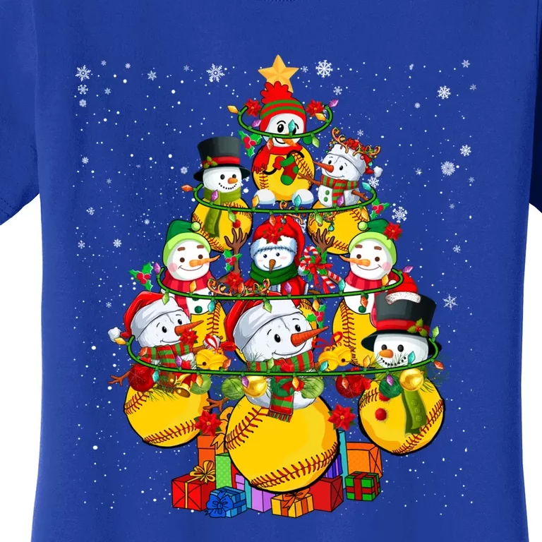 Santa Reindeer Elf Softball Balls Snow Xmas Tree Player Gift Women's T-Shirt