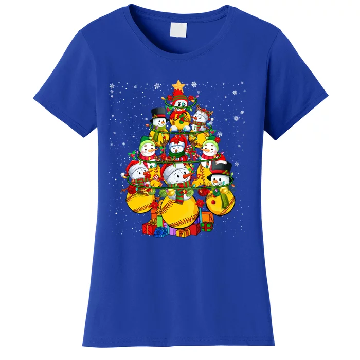 Santa Reindeer Elf Softball Balls Snow Xmas Tree Player Gift Women's T-Shirt