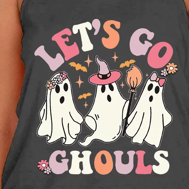 Spooky Retro Floral Ghost Costume for a Groovy Halloween Women's Knotted Racerback Tank