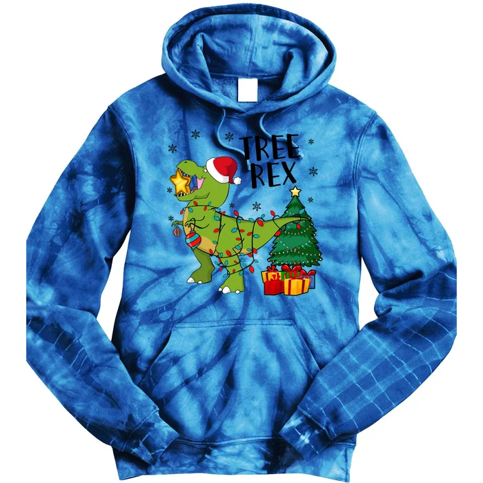 Santasaurus Rex Funny Dinosaur Chrismas Tree Rex Cool Gift Tie Dye Hoodie