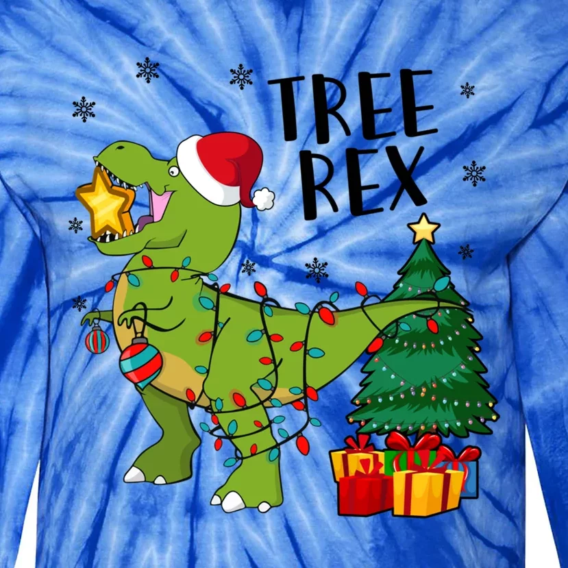 Santasaurus Rex Funny Dinosaur Chrismas Tree Rex Cool Gift Tie-Dye Long Sleeve Shirt