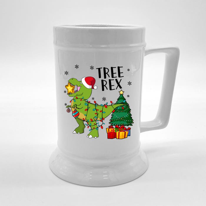 Santasaurus Rex Funny Dinosaur Chrismas Tree Rex Cool Gift Front & Back Beer Stein