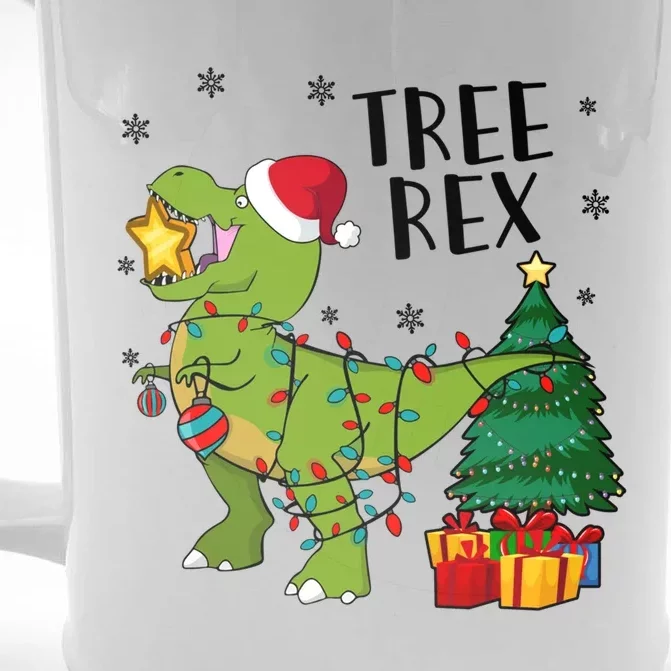 Santasaurus Rex Funny Dinosaur Chrismas Tree Rex Cool Gift Front & Back Beer Stein