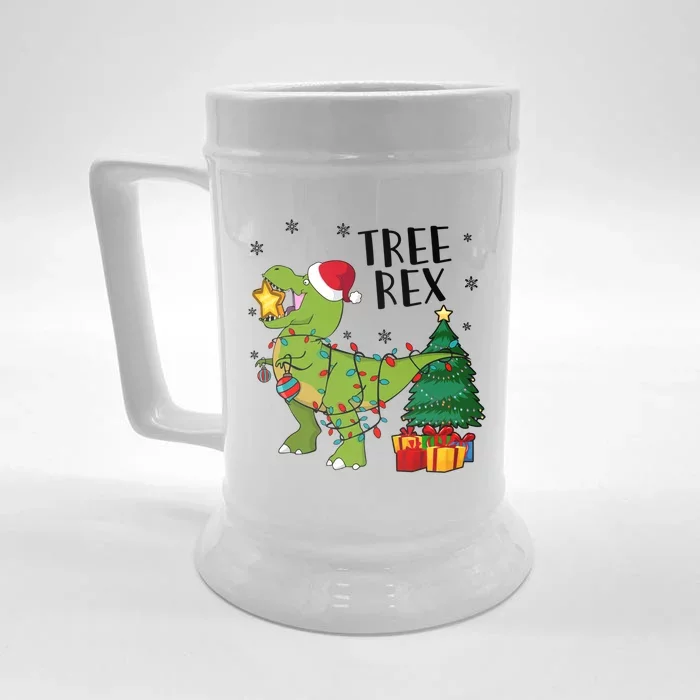 Santasaurus Rex Funny Dinosaur Chrismas Tree Rex Cool Gift Front & Back Beer Stein