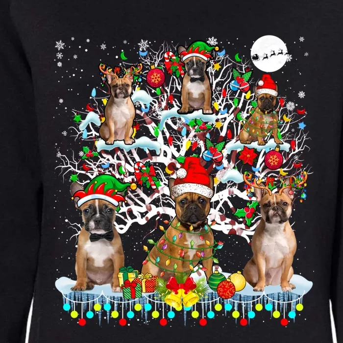 Santa Reindeer French Bulldogs On Xmas Tree Ornats Gift Womens California Wash Sweatshirt