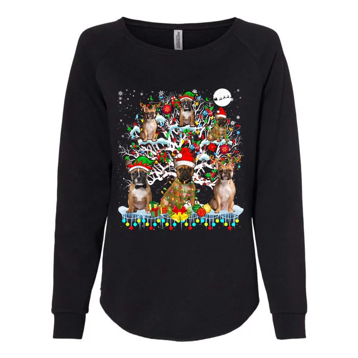 Santa Reindeer French Bulldogs On Xmas Tree Ornats Gift Womens California Wash Sweatshirt