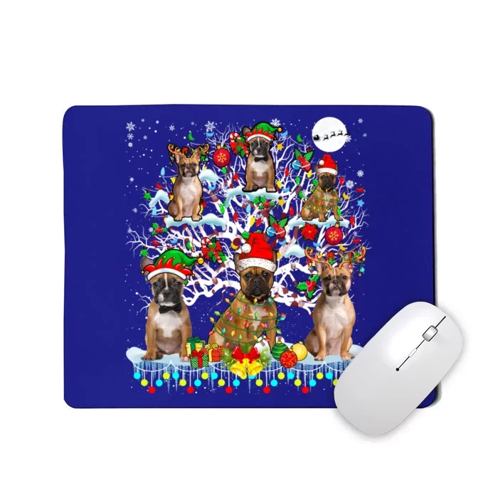 Santa Reindeer French Bulldogs On Xmas Tree Ornats Gift Mousepad