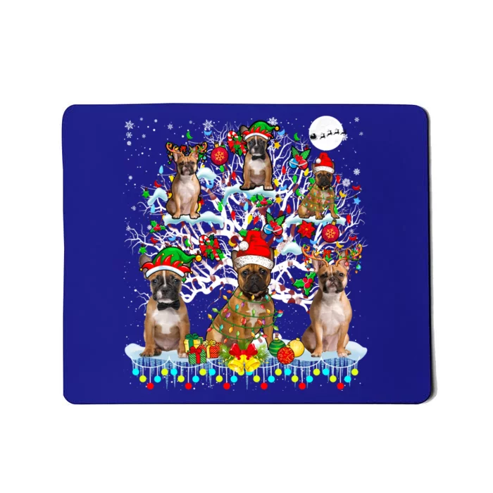 Santa Reindeer French Bulldogs On Xmas Tree Ornats Gift Mousepad