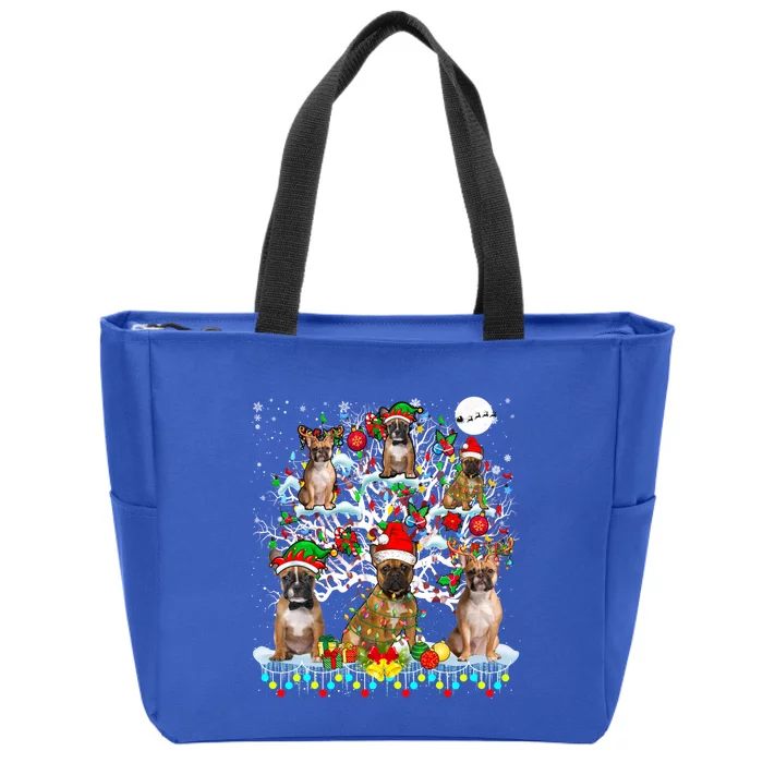 Santa Reindeer French Bulldogs On Xmas Tree Ornats Gift Zip Tote Bag