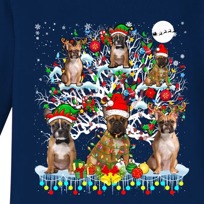 Santa Reindeer French Bulldogs On Xmas Tree Ornats Gift Baby Long Sleeve Bodysuit