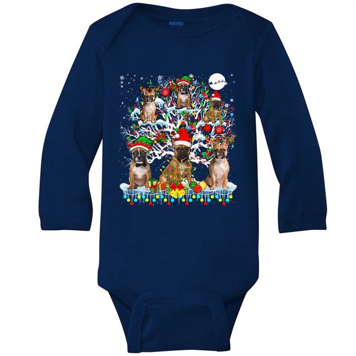 Santa Reindeer French Bulldogs On Xmas Tree Ornats Gift Baby Long Sleeve Bodysuit