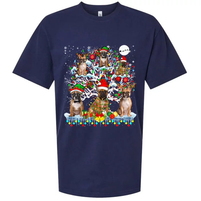 Santa Reindeer French Bulldogs On Xmas Tree Ornats Gift Sueded Cloud Jersey T-Shirt