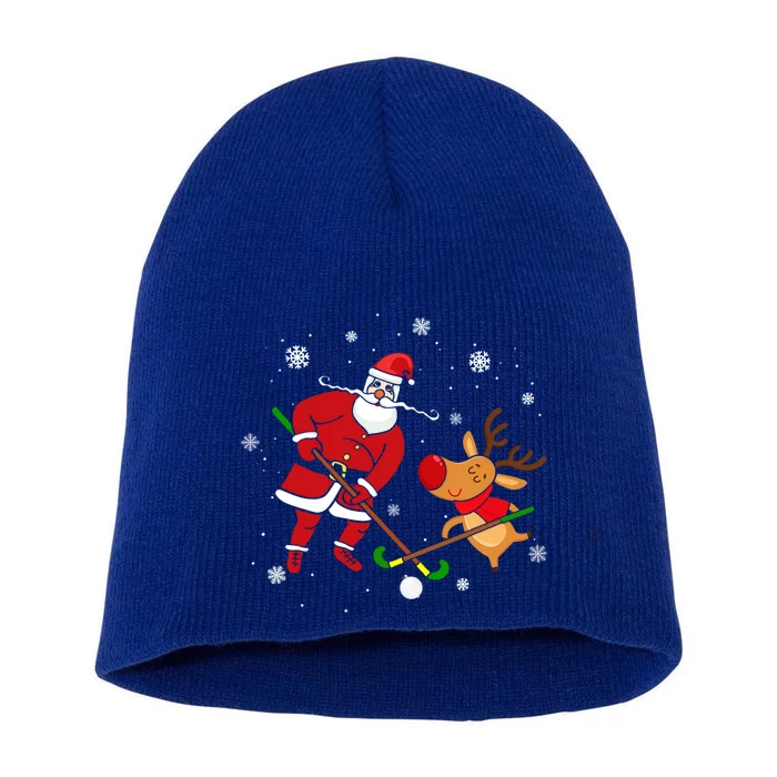 Santa Reindeer Field Hockey Lover Player Team Cute Christmas Gift Short Acrylic Beanie