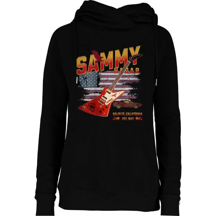 Sammy Red Guitar Rock Front Back Both Worlds Vh Concert Womens Funnel Neck Pullover Hood