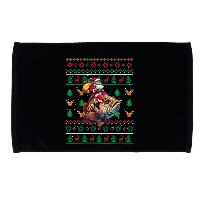 Santa Riding Grouper Christmas Sweater Fishing Fisherman Microfiber Hand Towel