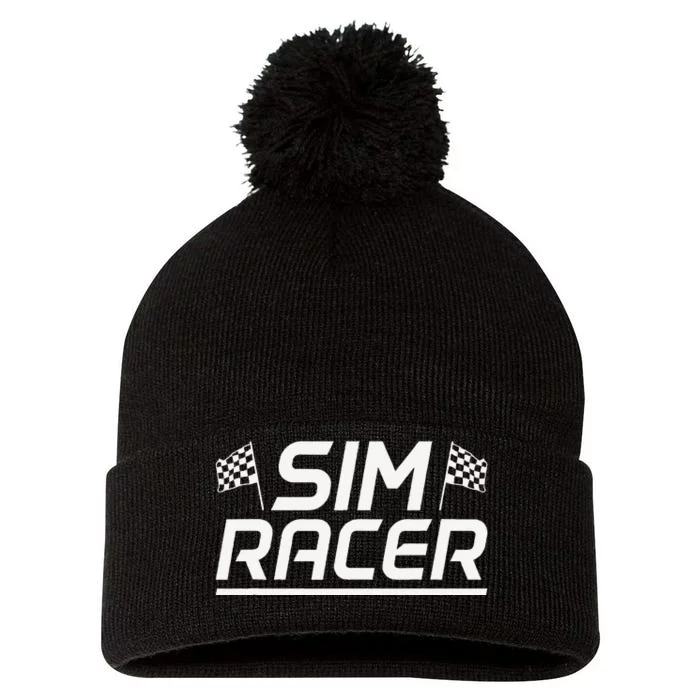 Sim Racer Gaming Simulation Race Car Sim Racing Pom Pom 12in Knit Beanie