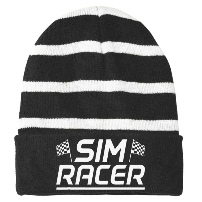 Sim Racer Gaming Simulation Race Car Sim Racing Striped Beanie with Solid Band