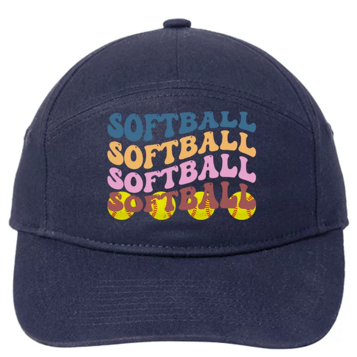 Softball Retro Groovy Sport Lover 7-Panel Snapback Hat