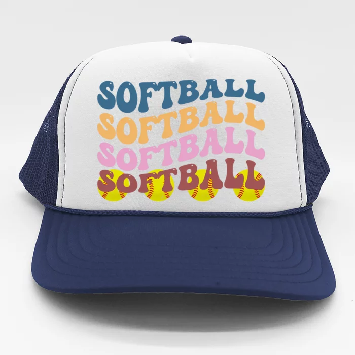 Softball Retro Groovy Sport Lover Trucker Hat