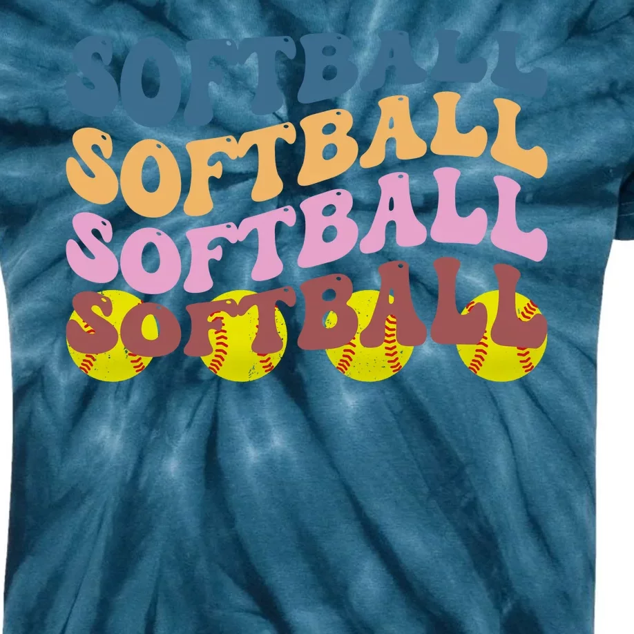 Softball Retro Groovy Sport Lover Kids Tie-Dye T-Shirt