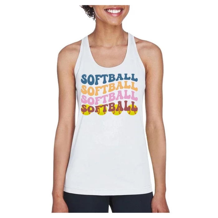 Softball Retro Groovy Sport Lover Women's Racerback Tank