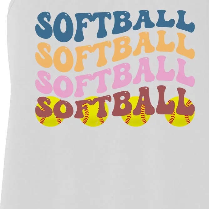 Softball Retro Groovy Sport Lover Women's Racerback Tank