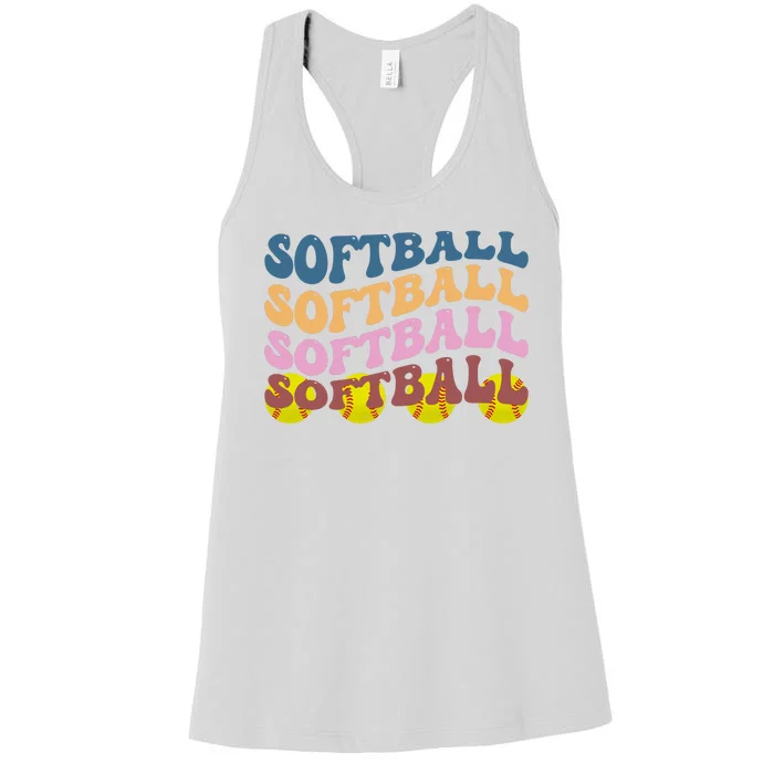 Softball Retro Groovy Sport Lover Women's Racerback Tank