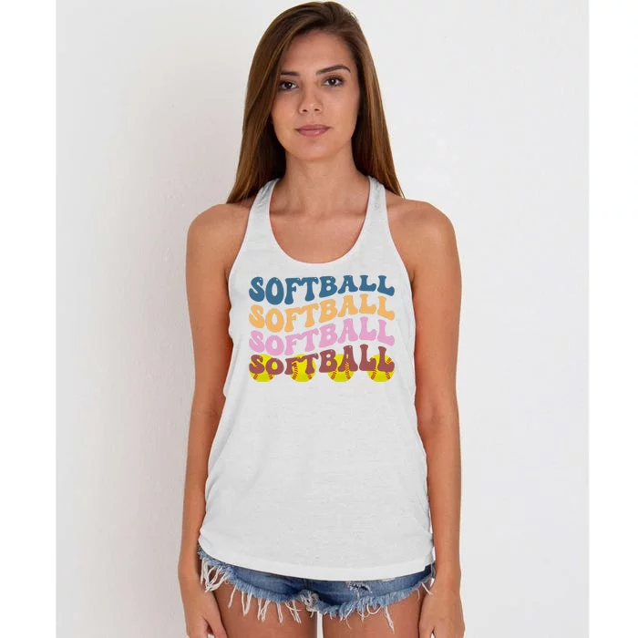 Softball Retro Groovy Sport Lover Women's Knotted Racerback Tank