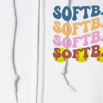 Softball Retro Groovy Sport Lover Full Zip Hoodie