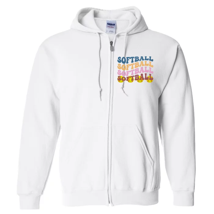 Softball Retro Groovy Sport Lover Full Zip Hoodie