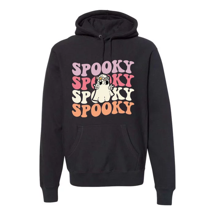 Spooky Retro Groovy Floral Ghost Halloween Costume Premium Hoodie