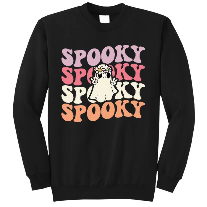 Spooky Retro Groovy Floral Ghost Halloween Costume Tall Sweatshirt