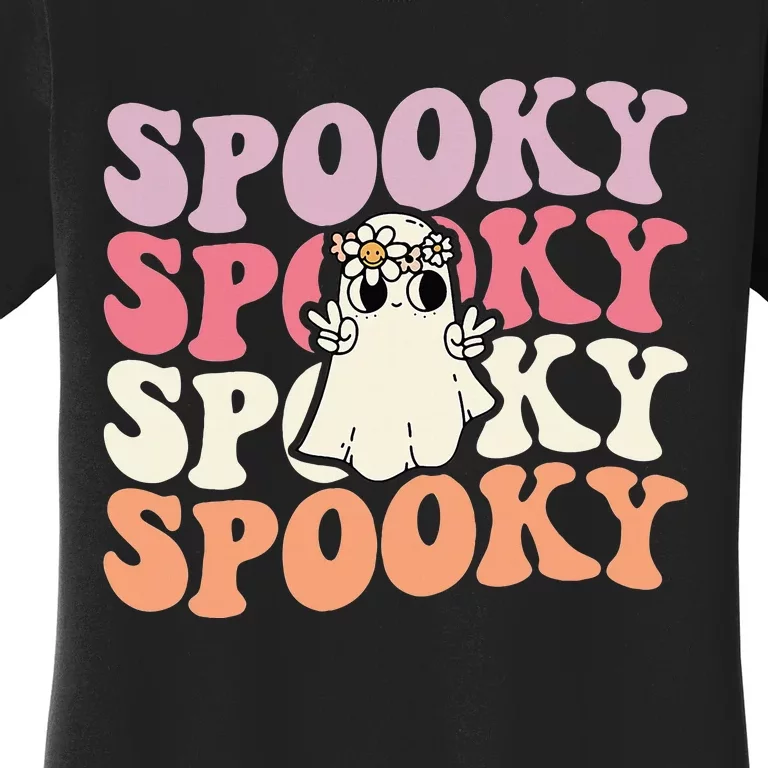 Spooky Retro Groovy Floral Ghost Halloween Costume Women's T-Shirt