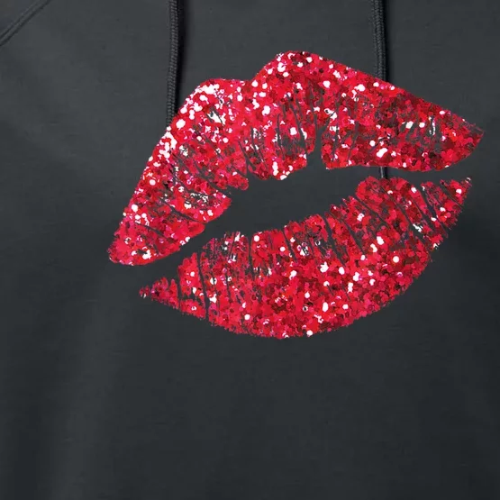 Sexy Red Glitter Lips Kiss Me Love Makeup Lipstick Shirt Tee Performance Fleece Hoodie