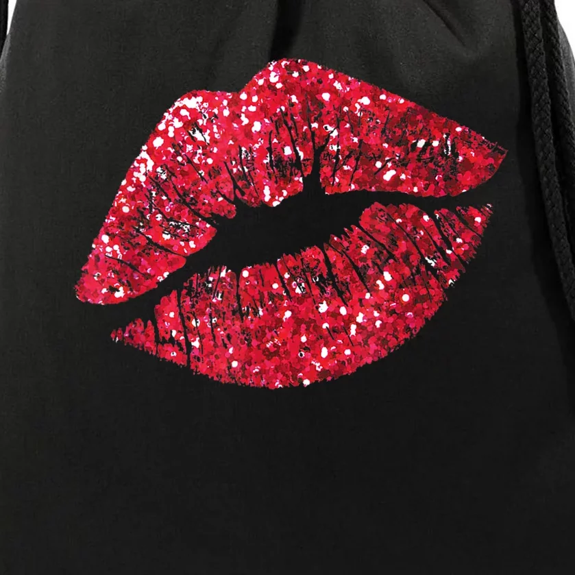 Sexy Red Glitter Lips Kiss Me Love Makeup Lipstick Shirt Tee Drawstring Bag