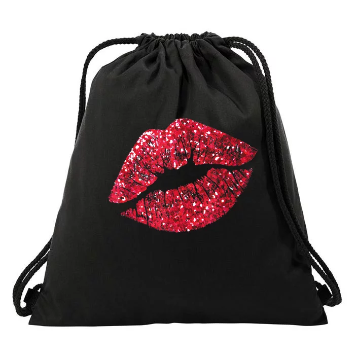 Sexy Red Glitter Lips Kiss Me Love Makeup Lipstick Shirt Tee Drawstring Bag