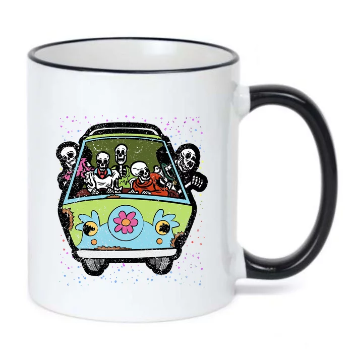 Skeleton Riding Hippie Van Halloween Costume Retro Bones Black Color Changing Mug