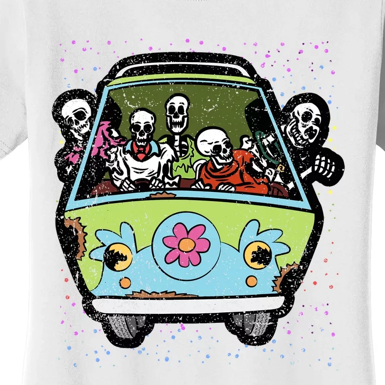 Skeleton Riding Hippie Van Halloween Costume Retro Bones Women's T-Shirt