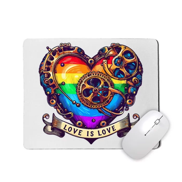 Steampunk Rainbow Heart Love Is Love Mousepad