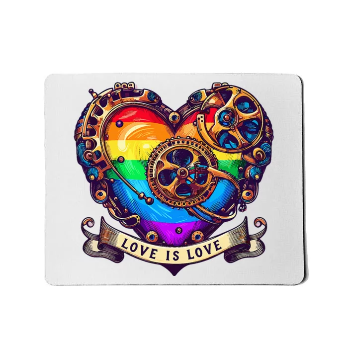 Steampunk Rainbow Heart Love Is Love Mousepad