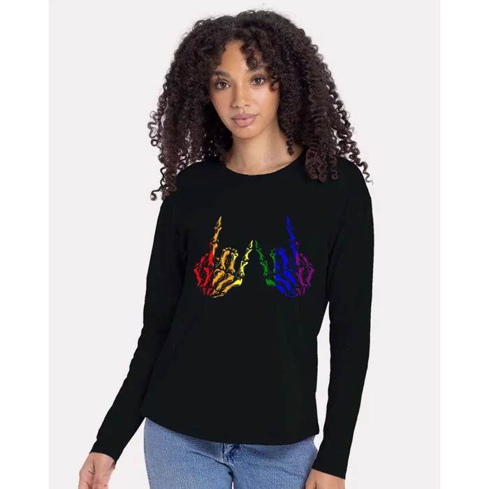 Skeleton Rock Hand Cool Rainbow Flag Pride Ally Womens Cotton Relaxed Long Sleeve T-Shirt