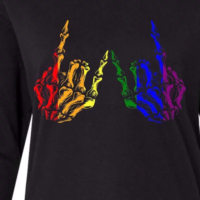 Skeleton Rock Hand Cool Rainbow Flag Pride Ally Womens Cotton Relaxed Long Sleeve T-Shirt