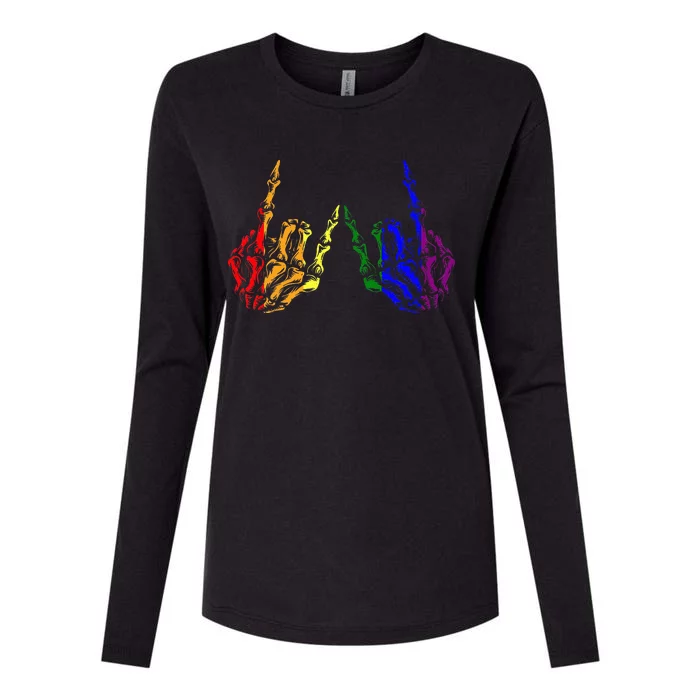 Skeleton Rock Hand Cool Rainbow Flag Pride Ally Womens Cotton Relaxed Long Sleeve T-Shirt