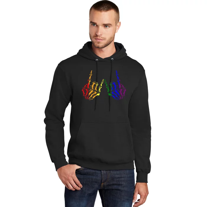 Skeleton Rock Hand Cool Rainbow Flag Pride Ally Hoodie