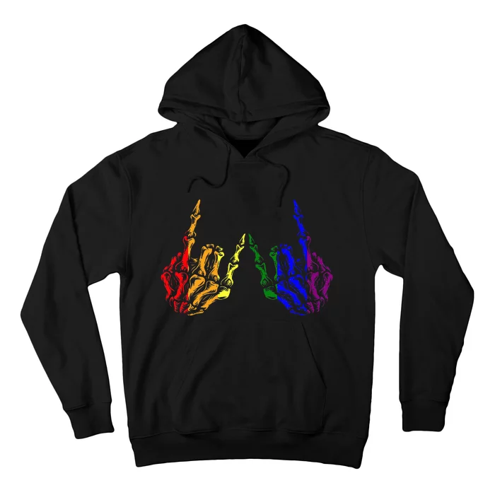 Skeleton Rock Hand Cool Rainbow Flag Pride Ally Hoodie