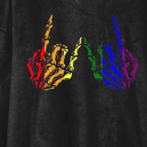 Skeleton Rock Hand Cool Rainbow Flag Pride Ally Hooded Wearable Blanket