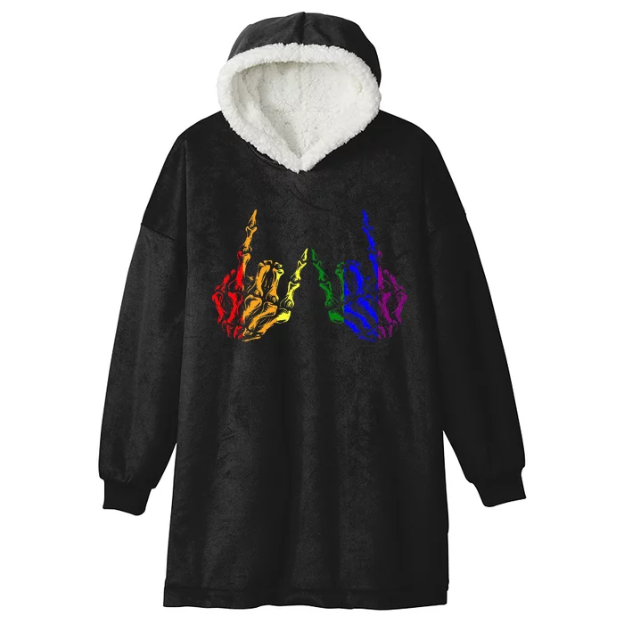 Skeleton Rock Hand Cool Rainbow Flag Pride Ally Hooded Wearable Blanket