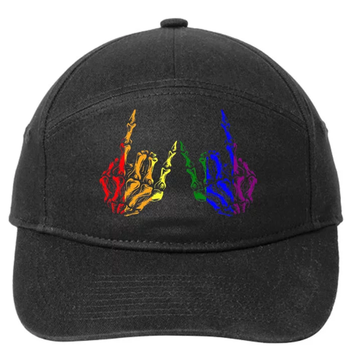 Skeleton Rock Hand Cool Rainbow Flag Pride Ally 7-Panel Snapback Hat