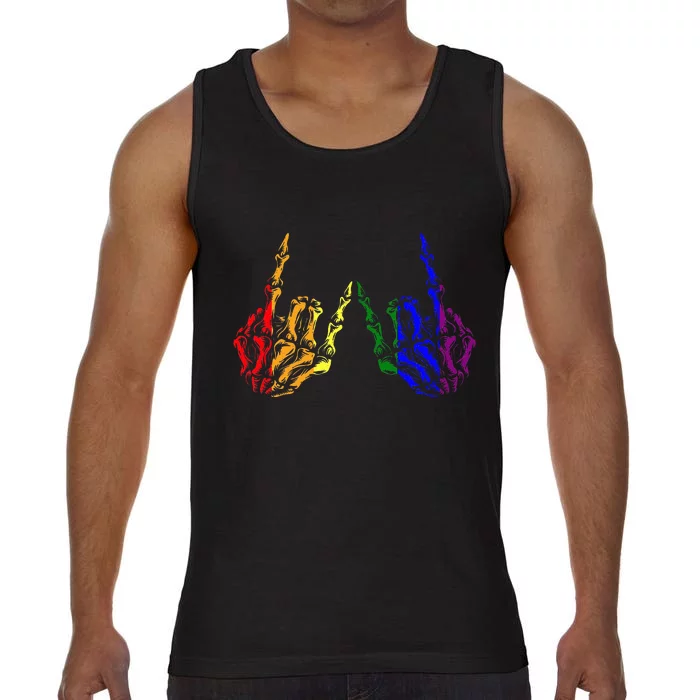 Skeleton Rock Hand Cool Rainbow Flag Pride Ally Comfort Colors® Tank Top